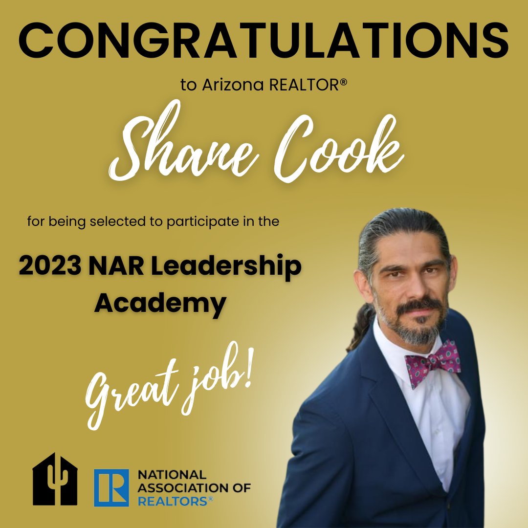 WOO HOO! 🎉 Congratulations to Shane Cook, Arizona REALTOR®, for being selected to participate in the 2023 NAR Leadership Academy! 👏

#ArizonaREALTORS
#NARLeadershipAcademy
#AZRealEstate
#Leadership
#AZRealtor
#Congratulations