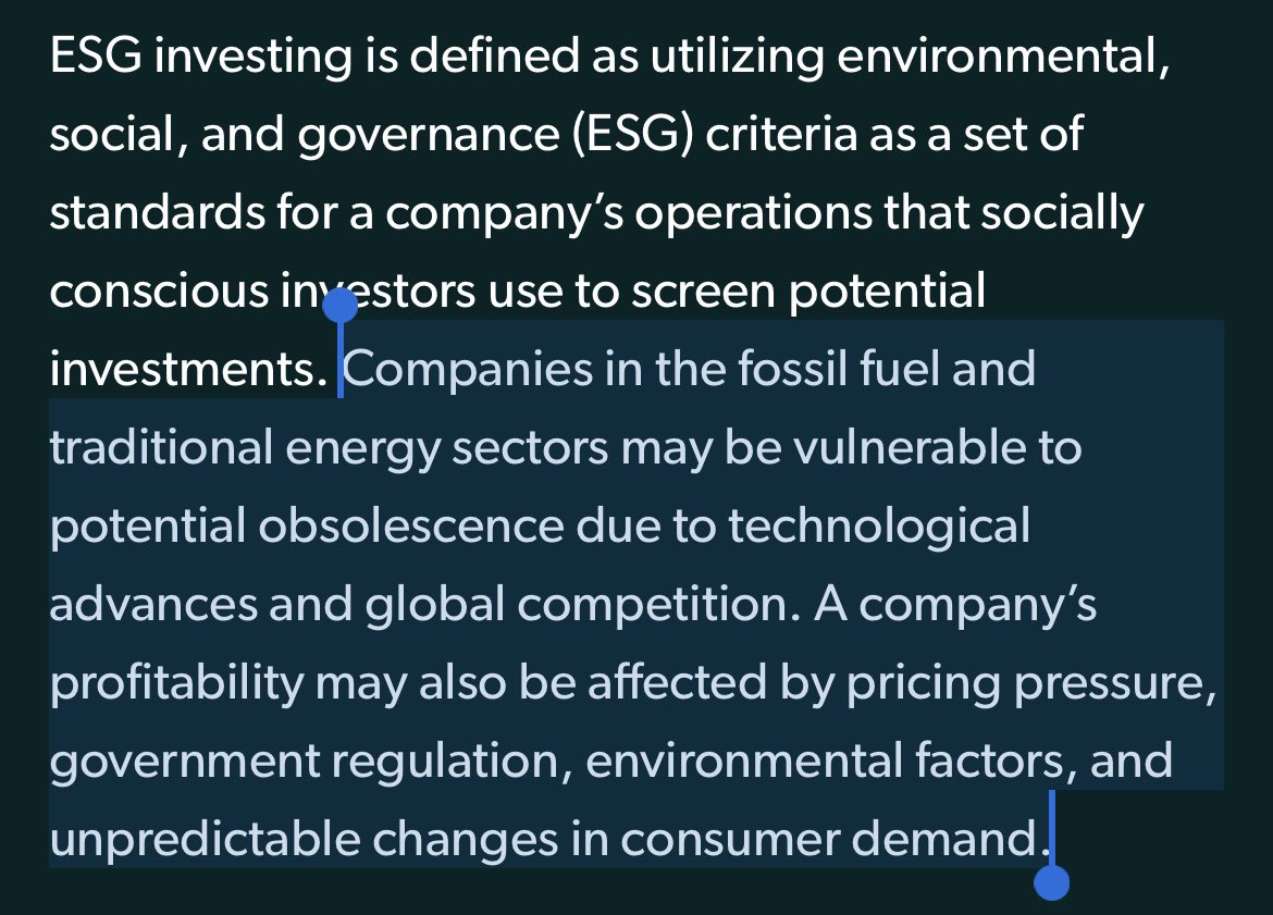 bmcushing's tweet photo. 😂 This is too perfect: the “anti-ESG” grifters @StriveFunds launched a new fund called $DRLL (yes, really) that mostly invests in fossil fuels, but the disclaimer has to acknowledge the reality of climate risks & dirty energy’s “potential obsolescence”💀
#DRLLFail #DRLLFundFlop https://t.co/O9T9JD77OL