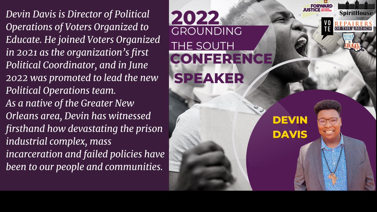 _FJAN_'s tweet photo. Get to know your conference speaker @DevinchDavis ! 

#FJAN #ForwardJustice #GroundingTheSouth #ForwardTogether https://t.co/TZ5F1mbRME