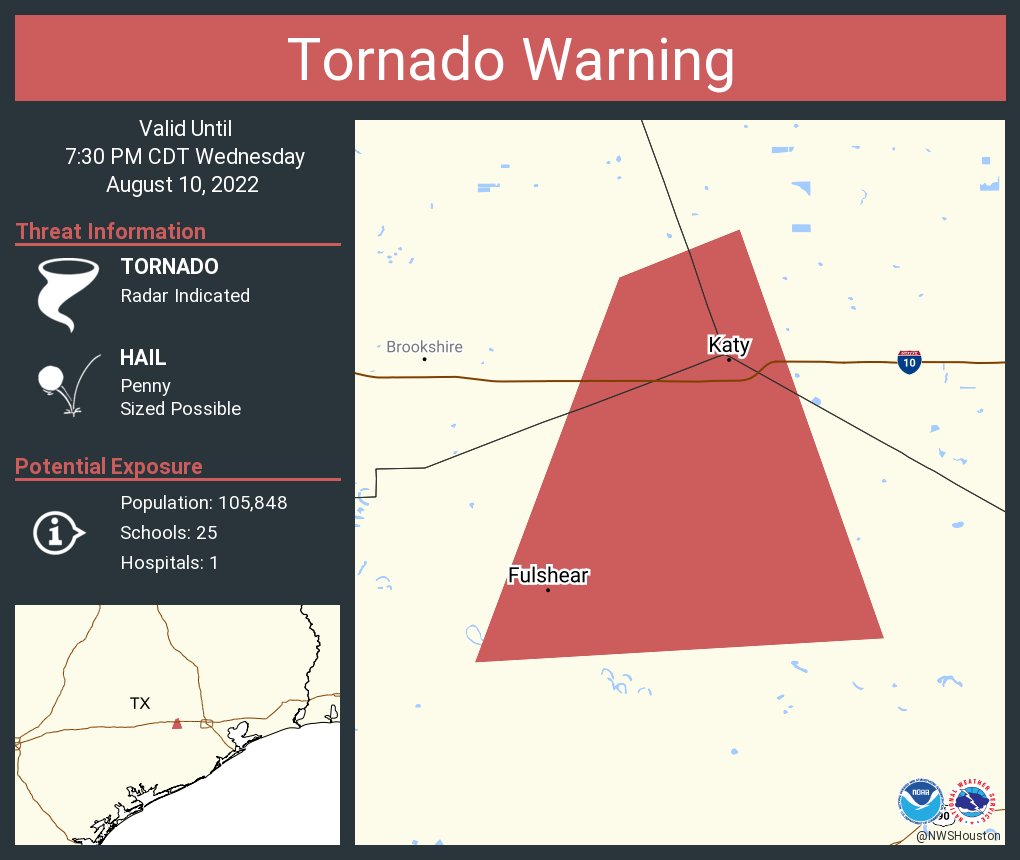 NWS Tornado on Twitter "Tornado Warning including Katy TX and Fulshear