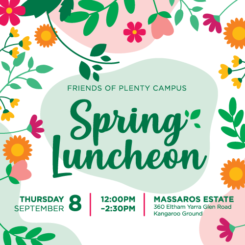 ivanhoegrammar's tweet photo. Tickets are now open for the Friends of Plenty Campus Spring Luncheon on 8 September. Enjoy a three-course meal with friends and enjoy the chance to win fantastic raffle prizes. Book your tickets online https://t.co/ixROSEa2GC
#springlunch https://t.co/cSxVr3VsV9