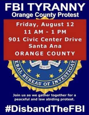 TheLiberalOC's tweet image. Defund the FBI Protests in Southern California Over Trump Raid Fizzle - theliberaloc.com/2022/08/10/def… the FBI Protests in Southern California Over Trump Raid Fizzle