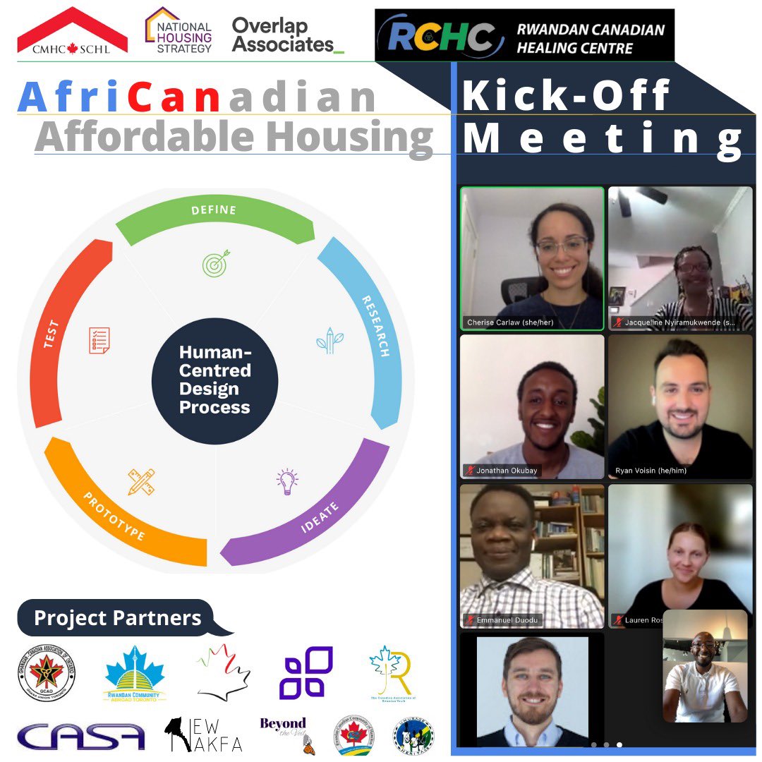 RCHC_Centre's tweet image. Today, @RCHC_Centre, its housing committee &amp;amp; @OverlapAssoc Kicked-Off a meeting for its recently awarded @CMHC_ca Solutions Lab #AffordableHousing project. The project will allow RCHC &amp;amp; its partners to deliver an Affordable Housing Model with traditional African (home, family…