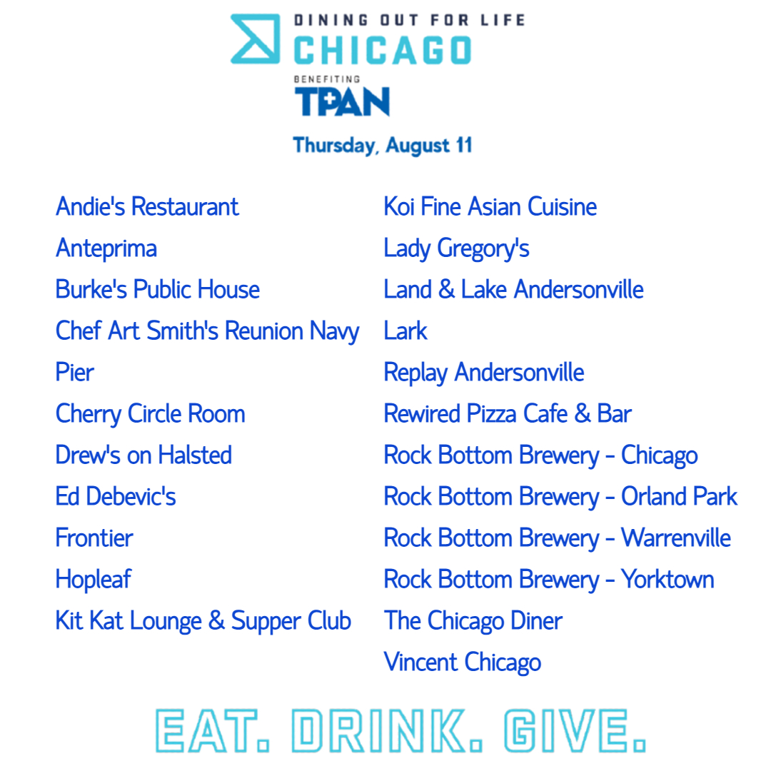Taking part in Dining Out For Life Chicago is a simple, fun way to support #HIV programs and services in #Chicago. TPAN will receive a percentage of your bill. So, tomorrow, EAT, DRINK, and GIVE as a part of Dining Out For Life Chicago to benefit TPAN! bit.ly/2toz2ax