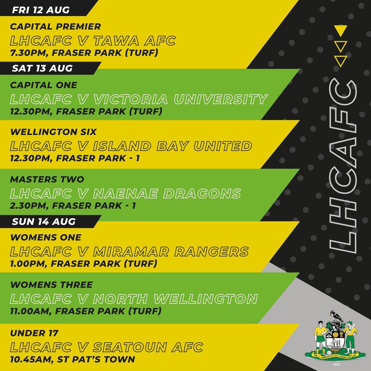 Our Senior fixtures for this weekend, starting on Friday night under the lights! 🤩

We've got a bumper weekend of football down at Fraser Park. Wrap up warm and head out to support the teams. 

Good luck to all senior, youth and juniors! ⚽️🥰
COME ON YOU YELLOWS!!
💚💛💚💛