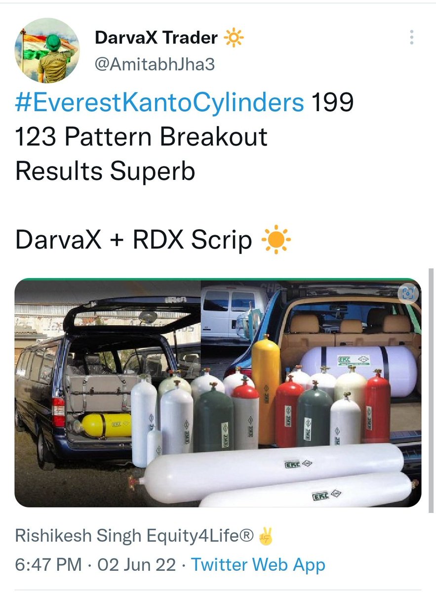 HyderabadiChic3's tweet photo. #EverestKantoCylinders 199 Pattern Breakout. Superb Results.
Darvax+RDX scrip.
#Fraud4Life : Yes Ji
#Followers : Are kare kya?
#Jha2 : Buy Trigger hi nhi hua. Do t ask silly Questions
#Investing https://t.co/UnfC8sfDMG