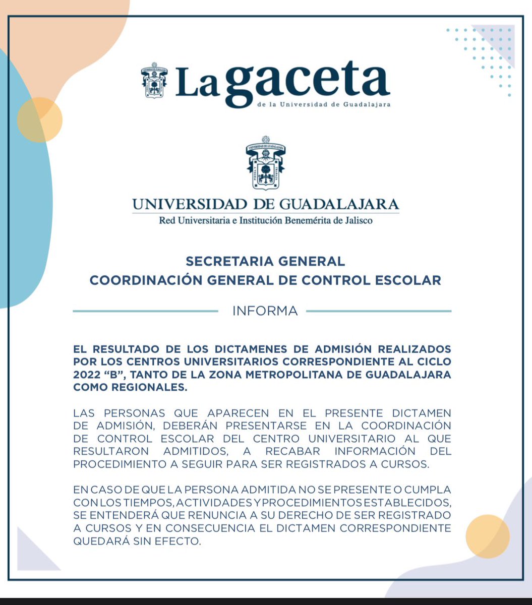 sems_udg's tweet photo. Si no has podido revisar el dictamen de admisión porque se han saturado los portales, descarga el PDF desde la página del SEMS ➡️ https://t.co/iKezOGEawn.

¡Bienvenidxs a la Universidad de Guadalajara! https://t.co/jBLkRowfOm