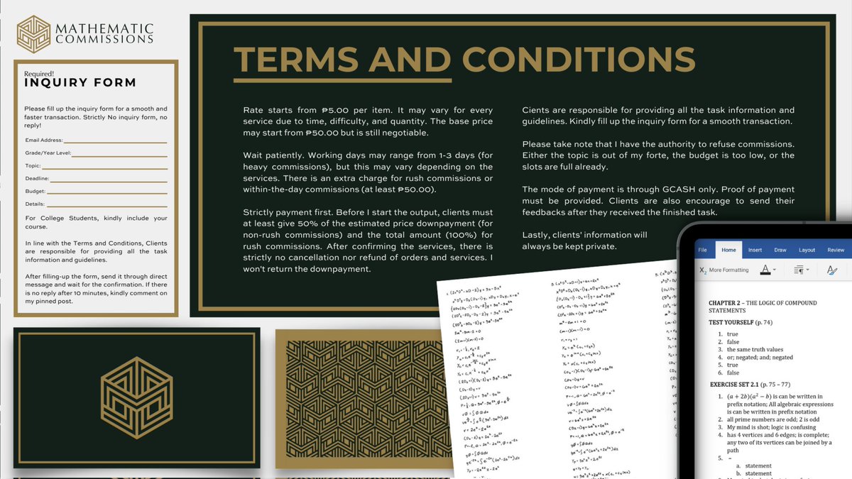 MathematicComm's tweet image. Hi! 𝗠𝗮𝘁𝗵𝗲𝗺𝗮𝘁𝗶𝗰 𝗖𝗼𝗺𝗺𝗶𝘀𝘀𝗶𝗼𝗻𝘀 is a message away, willing to help and assist you with your math workloads.
We are accepting rush and non-rush commissions, offering high-quality outputs. Slots are always open for reservations. Message us for inquiries!