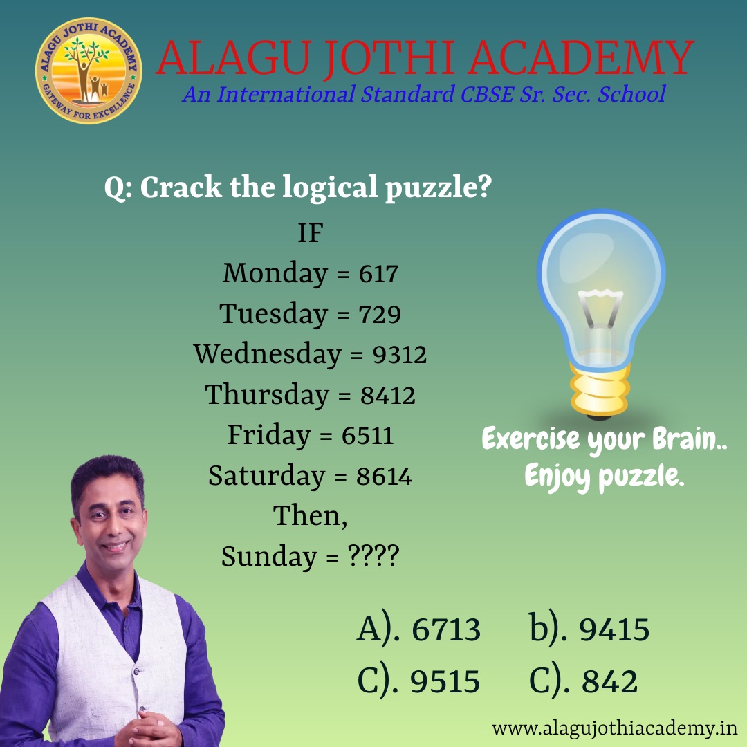 alagujothiacad3's tweet photo. #logicalpuzzles #puzzles #logical #quizz #apptitude #gk #generalknowledge #currentaffairs #technologyquizz #BestSchool #Gurukulam #alagujothi #academy #InternationalStandards #CBSE #Edu #mayiladuthuraidistrict #creativeeducation #alagujothiacademy https://t.co/v0oJwWiEH7