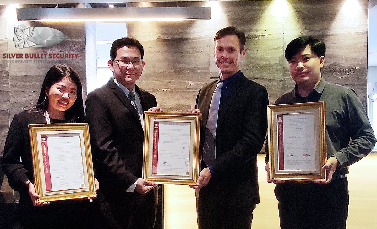 BulletSecurity's tweet photo. Silver Bullet Security has been certified with both ISO9001;2015 and 27001;2013. Contact us for more information at support@silverbulletsecurity.com  #cybersecurity #Networksecurity #Informationsecurity #complilances #datamanagement #securedyourorganization #cybersecurityexperts https://t.co/mHNyei9Ewa
