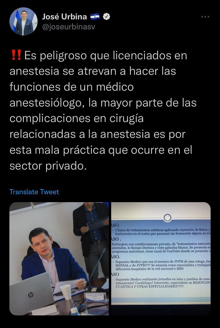 Claudi_Argueta's tweet photo. ¿¿Ahora no solo somos un peligro sino que también complices de tráfico de organos ?? Que falta de respeto para el gremio @nayibbukele @FranAlabi ponganlo quieto!
#soyunheroeanestesista
#NOSOYUNPELIGRO
#respetoalosanestesistas
#nivelacionYa https://t.co/OOWYrXvmhP