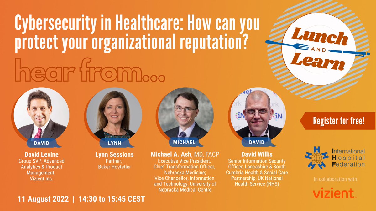 IHF_FIH's tweet photo. A quick final reminder on the webinar happening later today, 14:30 to 15:45 CEST โ join us to learn about effective communication when it comes to cybersecurity in healthcare.
Last chance to register: https://t.co/TUJ0qiw7dz
#HospitalCybersecurity #HealthcareCybersecurity https://t.co/gvF1cVQUui