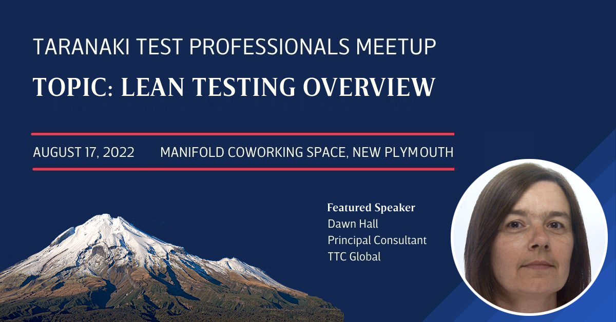 ttc_quality's tweet image. Join us at the upcoming #Taranaki Test Professionals Meetup taking place on August 17 where Dawn Hall, Principal Consultant at TTC will be providing an overview of #LeanTesting. Learn more about the event at the following link bit.ly/3PG5YDy