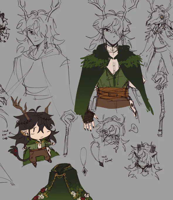 (delete later?) still working on ref so take these sketches of miforest guy + cooldowns before i zzz 