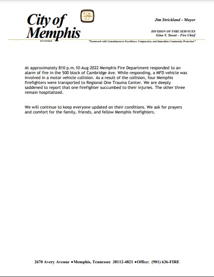Memphis Fire Department tweet media