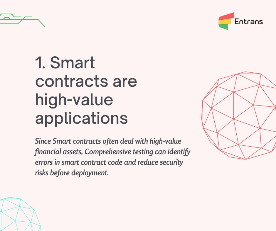 entranstech's tweet image. Smart contracts demands more emphasis on testing compared to traditional software.
--&gt; entrans.io
#Smartcontracttesting #entranstech #unittesting #smartcontract #blockchain #softwaretester #testingservices #smartcontractdevelopment #banking #DeFi #ethereum