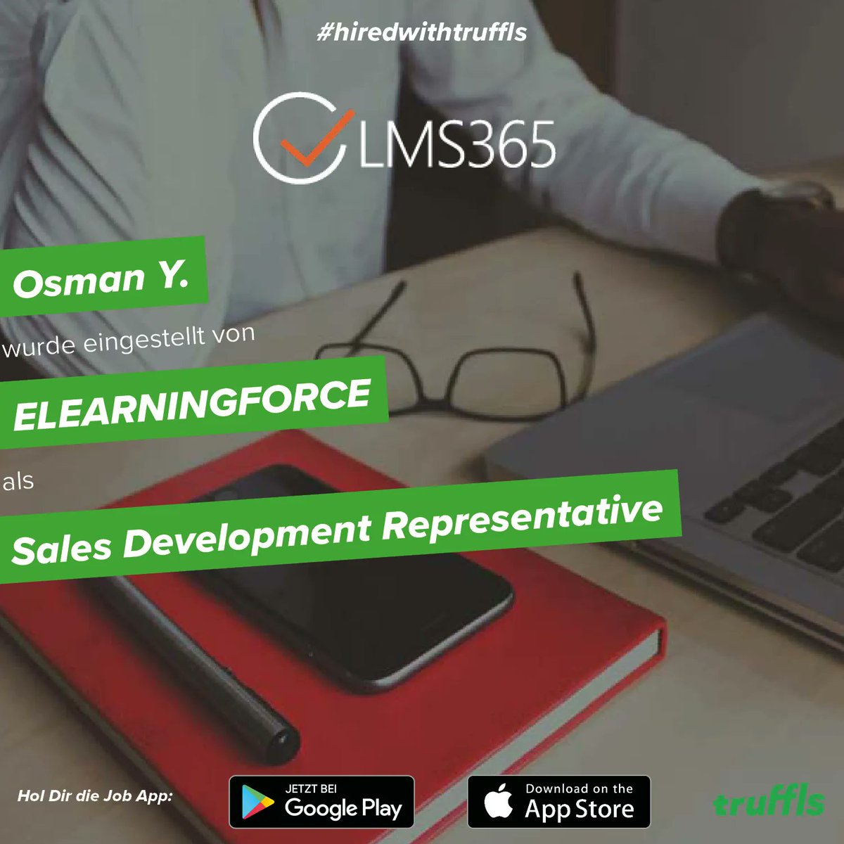 truffls's tweet image. Wir freuen uns mit Osman &amp;amp; ELEARNINGFORCE 💚🎉
#truffls #jobapp #job #jobs #hired #recruiting #recruiter #talent #hire #newjob #personalwesen #hr