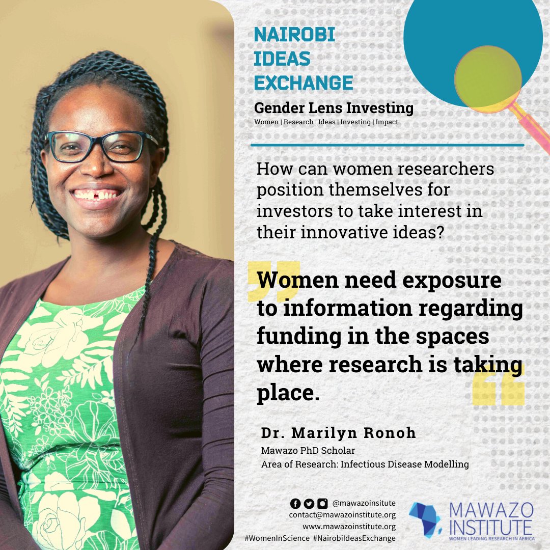 Mawazo Institute (@mawazoinstitute) on Twitter photo Dr. Marilyn Ronoh, a Mawazo PhD alumna and lecturer in Applied Mathematics and Infectious Disease Modelling at the <a href="/uonbi/">University of Nairobi</a>, emphasizes the importance of female #researchers permeating #spaces where they can position and attract #funding opportunities for their innovative #ideas. Dr. Marilyn Ronoh, a Mawazo PhD alumna and lecturer in Applied Mathematics and Infectious Disease Modelling at the <a href="/uonbi/">University of Nairobi</a>, emphasizes the importance of female #researchers permeating #spaces where they can position and attract #funding opportunities for their innovative #ideas.
