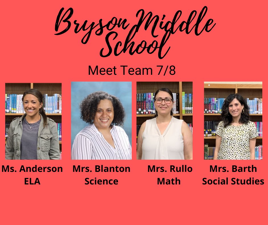 Bryson_MS's tweet photo. Last, but not least, meet our 8th Grade teams and our 7th/8th grade team....they are getting ready to greet all of our 8th grade Bryson Bulldogs at our Meet the Teacher drop-in event on 8/11 from 6:30-7:30pm and on the first day of school! #BacktoBryson https://t.co/1P7yS1FS4q