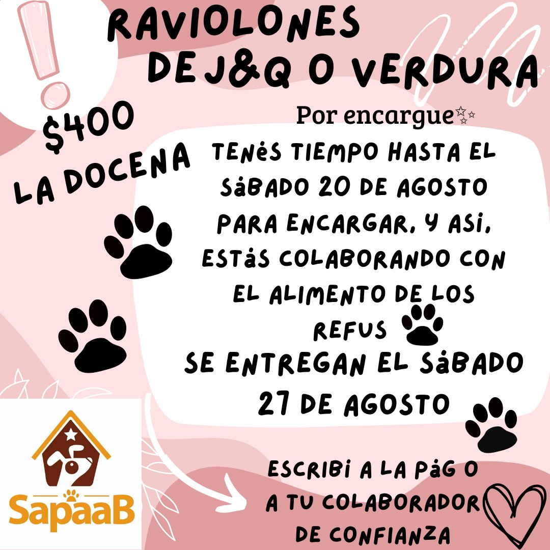 TutiDai's tweet photo. 🐾➡️ Encargá unos raviolones y ayuda a los pichis ❤️ Lo recaudado será para comprar alimento🐾
¿Me ayudas a difundir? Es por ellos🐾 Escribime ❤️ https://t.co/3KbrY4axpg