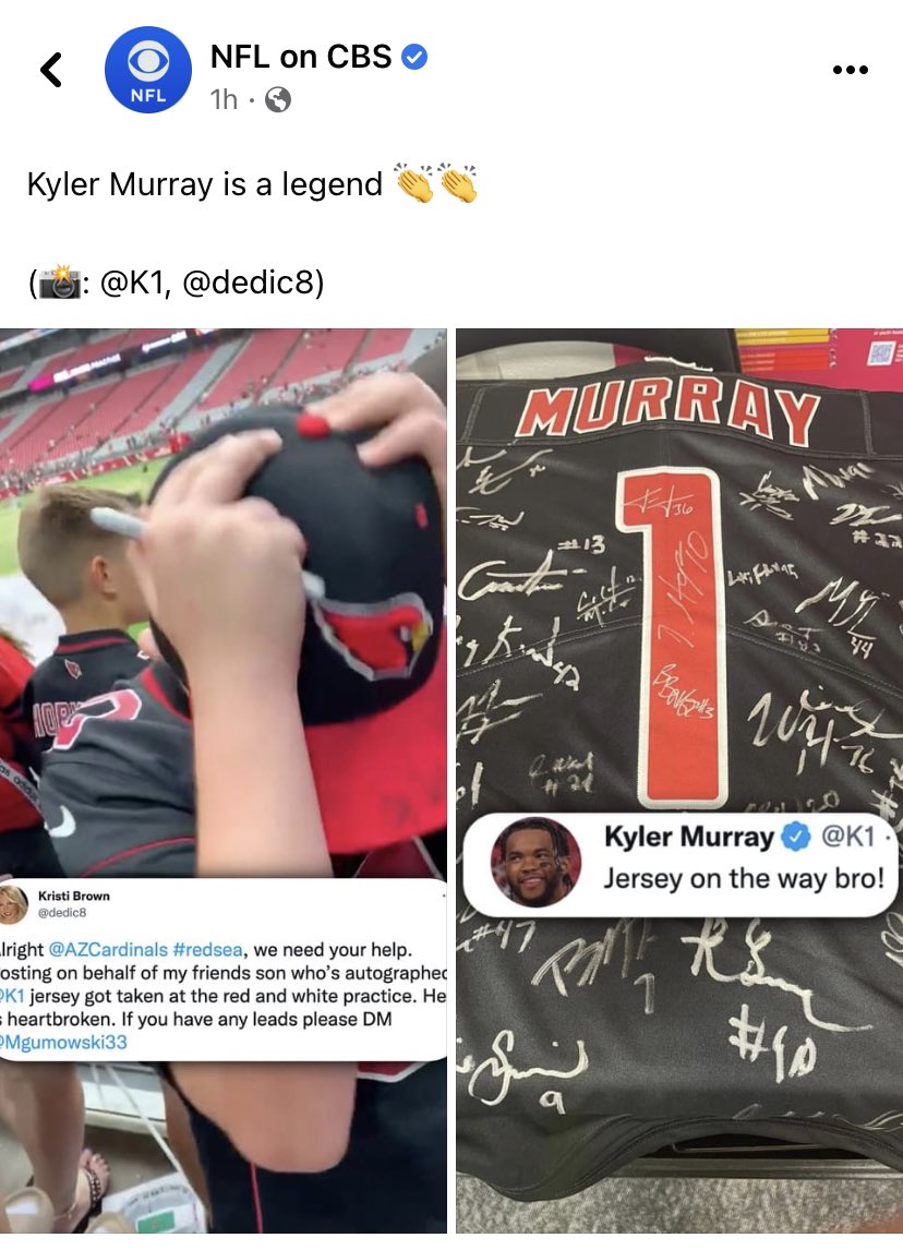 dandreaeady's tweet photo. Shoutout to @K1 , my @AZCardinals , and the rest of the #RedSea for making this happen for this kid. Stuff like this is what endears you to your fan base and to the city, and makes a fan for life. Cheers to you sir! πͺ
#Cardsfanforlife #sinceday1 #AZbornandraised https://t.co/rIxNP2YXVq