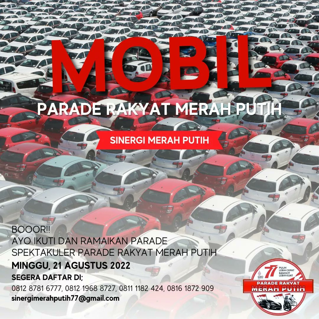 jeffrysondakh1's tweet photo. Ayoo bergabung & ramaikan Bulan Kemerdekaan dengan mengikuti PARADE MERAH PUTIH 21 Agustus 2022!๐ฎ๐ฉ
#ParadeMerahPutih
#SinergiMerahPutih
@jokowi @mohmahfudmd https://t.co/SbkjcbJv6s