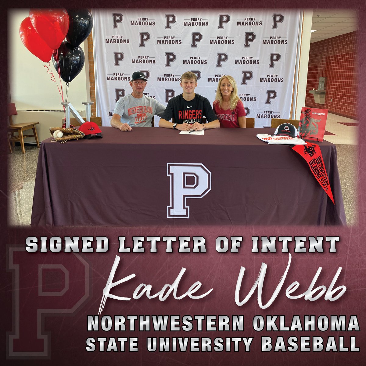 perry_schools's tweet photo. Congrats to Kade Webb, recent PHS grad, who signed his letter of intent to play college baseball at Northwestern Oklahoma State University in Alva! He starts college classes next week and plans to major in business. We wish him the best of luck as a pitcher for the Rangers!  ⚾️ https://t.co/iDpxKd5Jc5