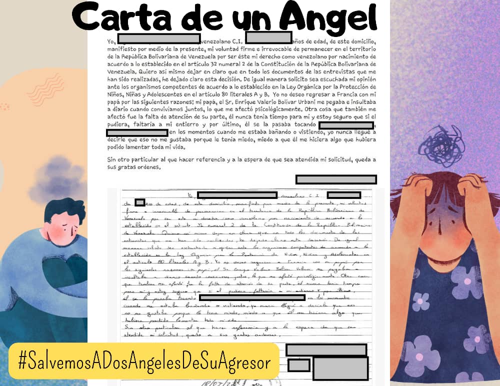 Acá compartimos las cartas elaboradas por los menores; pidieron hablar en audiencia de ejecución y el juez no lo permitió aunque es su derecho.
Por eso enviaron la carta; la leyeron y archivaron, ignorándolos
Tienen 13 y 15 ¿Los llevarán en contra su voluntad?#DDHH
<a href="/NicolasMaduro/">Nicolás Maduro</a>