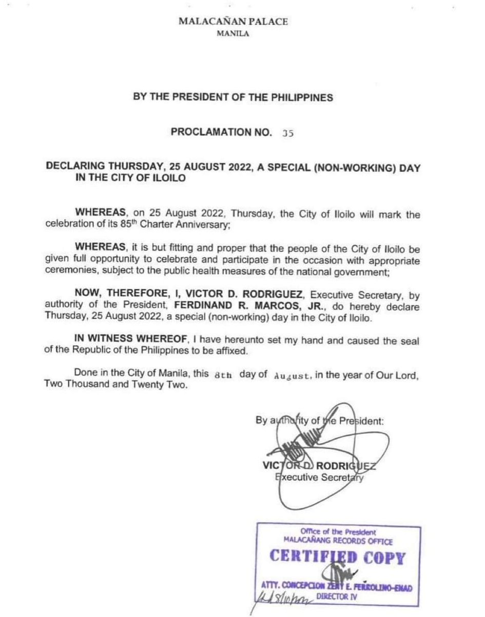 Philippine News Agency on Twitter "LOOK Malacañang declares Aug. 25, 2022 as a special non