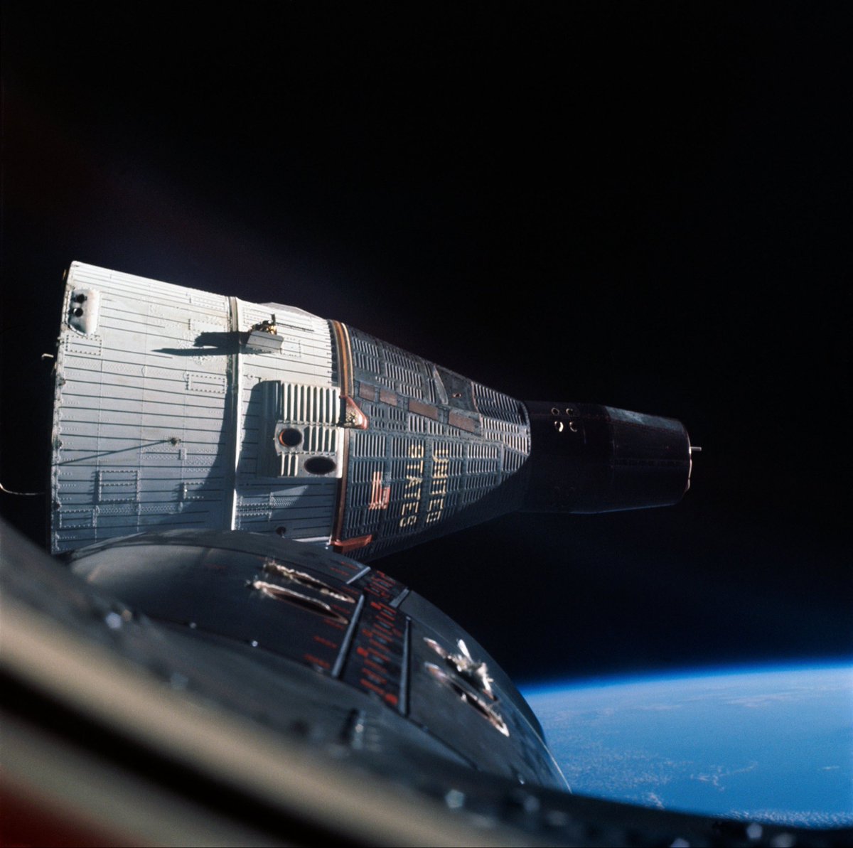 HistoricSpace's tweet photo. The Vostok 3&amp;4 vehicles lacked any ability for fine orbit control, and only got as close as their initial orbits allowed, not achieving a rendezvous.

However in 1965 the Gemini 6&amp;7 missions from the US successfully rendezvoused and kept station as close as 30cm from each vehicle https://t.co/wMNzAidxQk