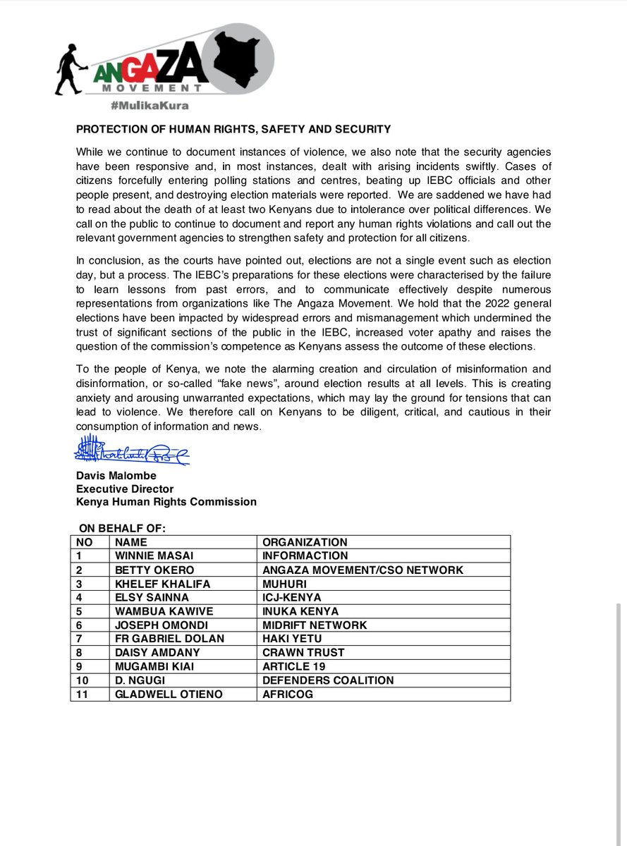 AngazaMovement's tweet photo. Here is our statement as Angaza Movement on the ongoing general elections in Kenya... Please share widely... @thekhrc @CSONetwork @MUHURIkenya @SokoAnalyst @sokodirectory @InformAction_KE @JFJustice #ElectionsKE https://t.co/BgM7oVXgVf