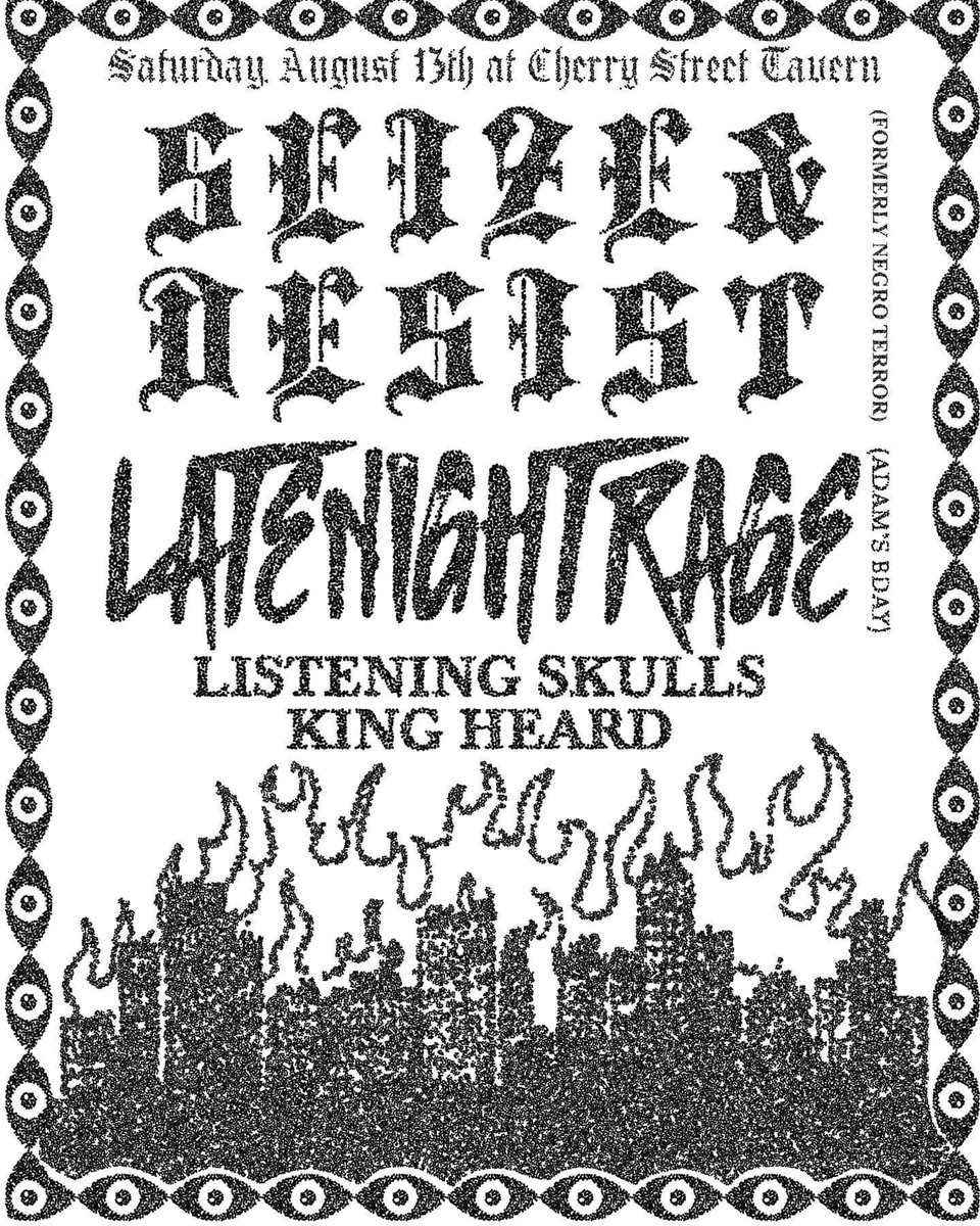 SeizeXDesist's tweet photo. See you this weekend Chattanooga! #SandD #TNPunk #KingHeard #LateNightRage #ListeningSkulls https://t.co/wXALWR9GOZ