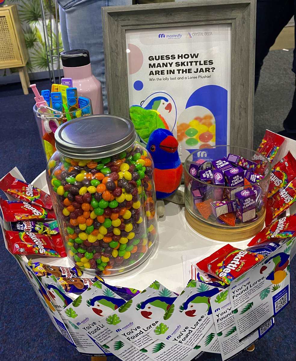 MastedlyHQ's tweet photo. How many skittles are in the jar🤔

Swing past our Mastedly booth near innovation precinct to give our Mastedly team your ultimate guess!!

#EduTECHAU #edutech2022 https://t.co/LSOcajqGRu