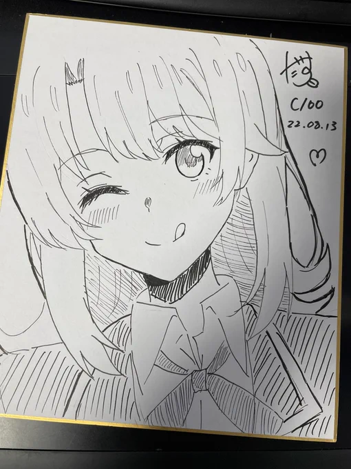 色紙を四半世紀ぶりに描いたけど、アナログむずいし出来がうーん🤔 
