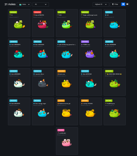 Revisando mi wallet de <a href="/Ronin_Network/">Ronin</a> sera que puedo hacer algo con todos estos <a href="/AxieInfinity/">Axie Infinity</a> 

ven potencial aquí?