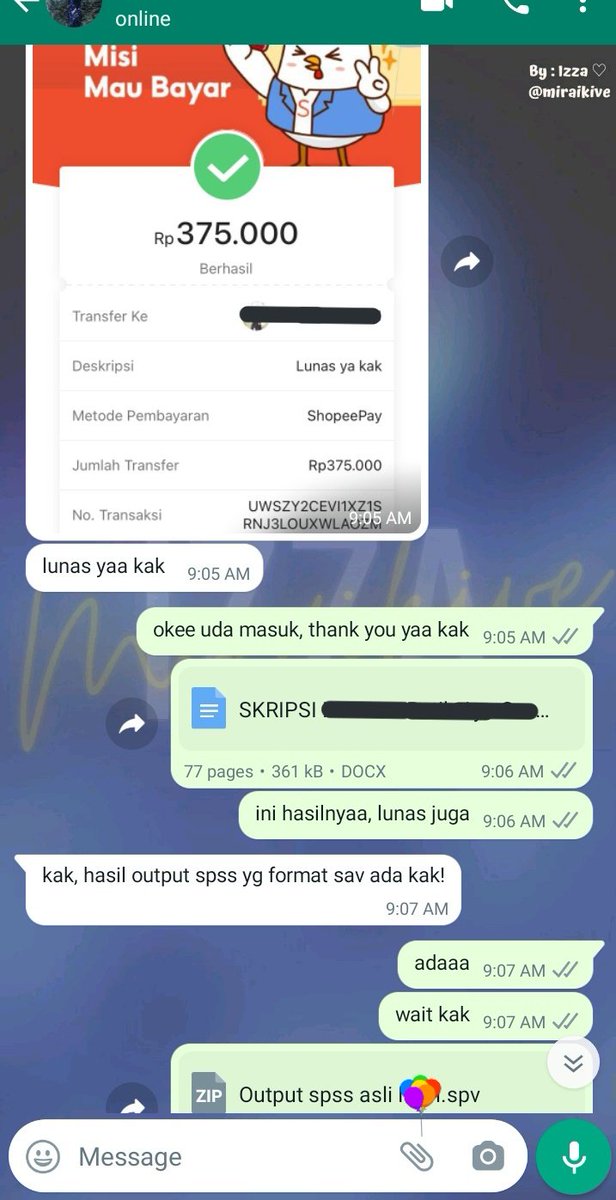 izzaworld's tweet photo. Joki Skripsi kuantitatif Bab 3 Hasil & Pembahasan full + koreksi Bab 1 & 2 + bimbingan n konsultasi.
ini org yg dari awal maksa buru² mau DP takut ngga kebagian slot joki pdhal mah banyak penjoki lain.. makasi uda sepercaya itu sama aku🥺♡
#izzatesti
#Jokiskripsi #jokitutor https://t.co/BP3T19fpmz