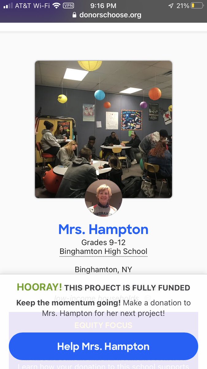 #FullyFundedDonorsChoose so thankful. My Patriots are going to appreciate the new seating g options!  Thank you! ThankYou <a href="/Kevin_Richman/">Kevin J Richman</a> <a href="/david_garbarino/">David Garbarino</a> <a href="/larrydake/">Dr. Larry Dake</a>