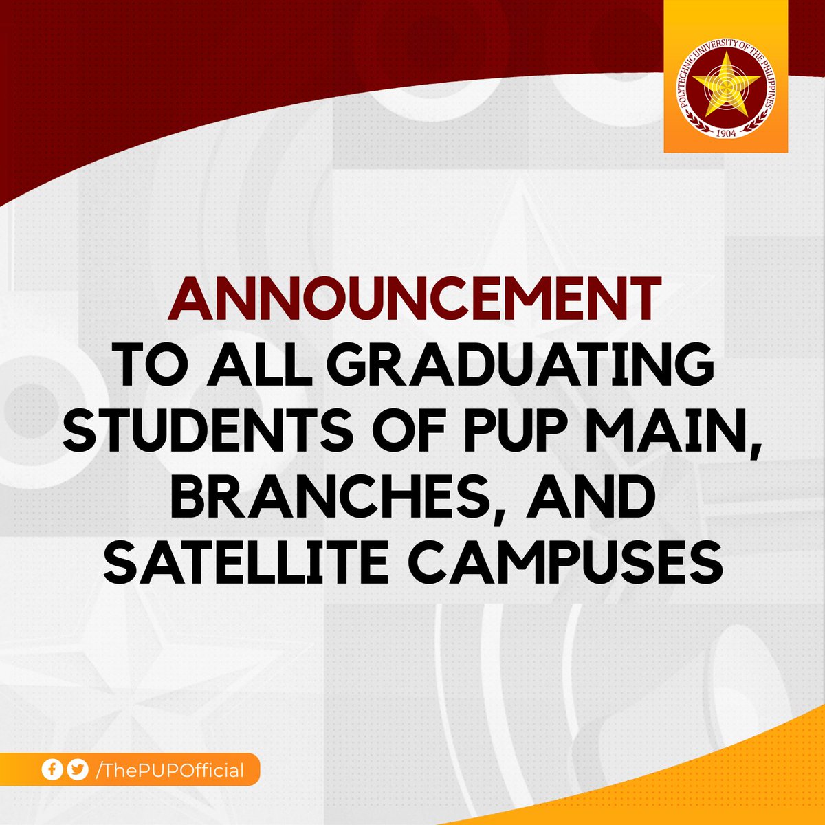 ThePUPOfficial's tweet photo. 1/n: ❗️ATTENTION❗️ALL GRADUATING STUDENTS FROM MAIN, BRANCHES, AND SATELLITE CAMPUSES
Please be informed that the Printing of Certificate of Candidacy (COC) will end on August 15, 2022... https://t.co/m9ZGfpkusQ