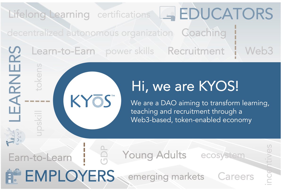 KyosWeb3's tweet photo. Hi, we are #KYOS ! 

We’re building a #token-enabled economy that aims to transform #learning, #teaching and #recruitment in #EmergingMarkets. 

If you’re interested to learn more, follow us, send a message, and visit our website at https://t.co/3p4jowcaGi. 

#Web3 #DAO #Crypto https://t.co/Kai7iBtMpG