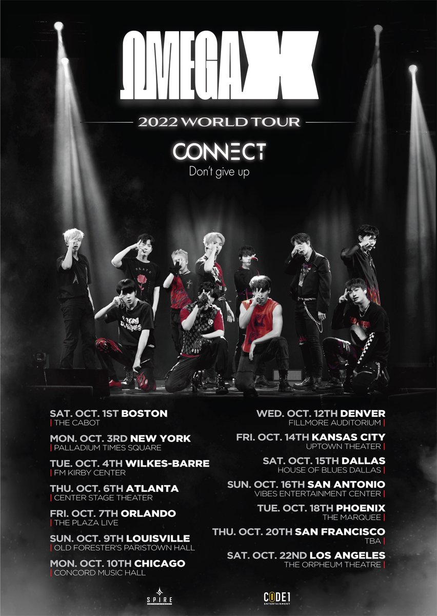 CODE1_ent's tweet image. #FORX 🇺🇸
We HEARD you! Thank you for your continuous love and support for OMEGA X AMERICA TOUR [CONNECT: Don&apos;t Give Up]❤
To allow more opportunities for #FORX to see OMEGA X, we added shows in KANSAS CITY @ 10/14, SAN FRAN @ 10/20, and ADJUSTED LA @ 10/22!
🎫Ticket info soon!