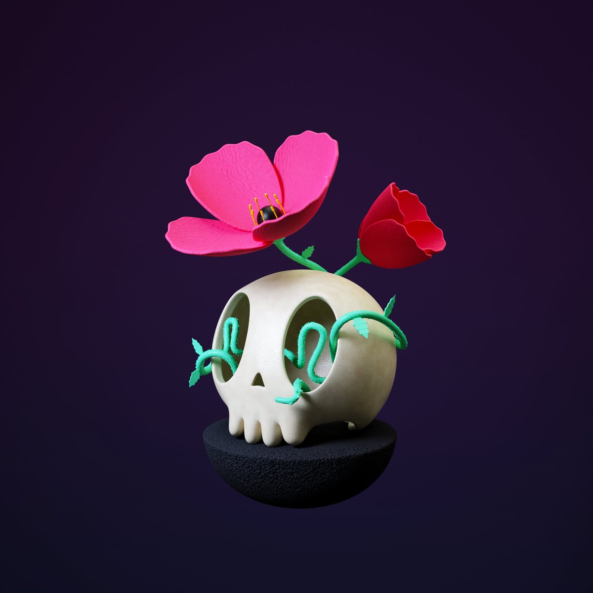 PlasticHelm's tweet photo. Flowers💀
#3D #Blender3d #blendercommunity #flower  #skull  #illustrationartists #blenderrender #Illustrations #art https://t.co/bbXtALSopr