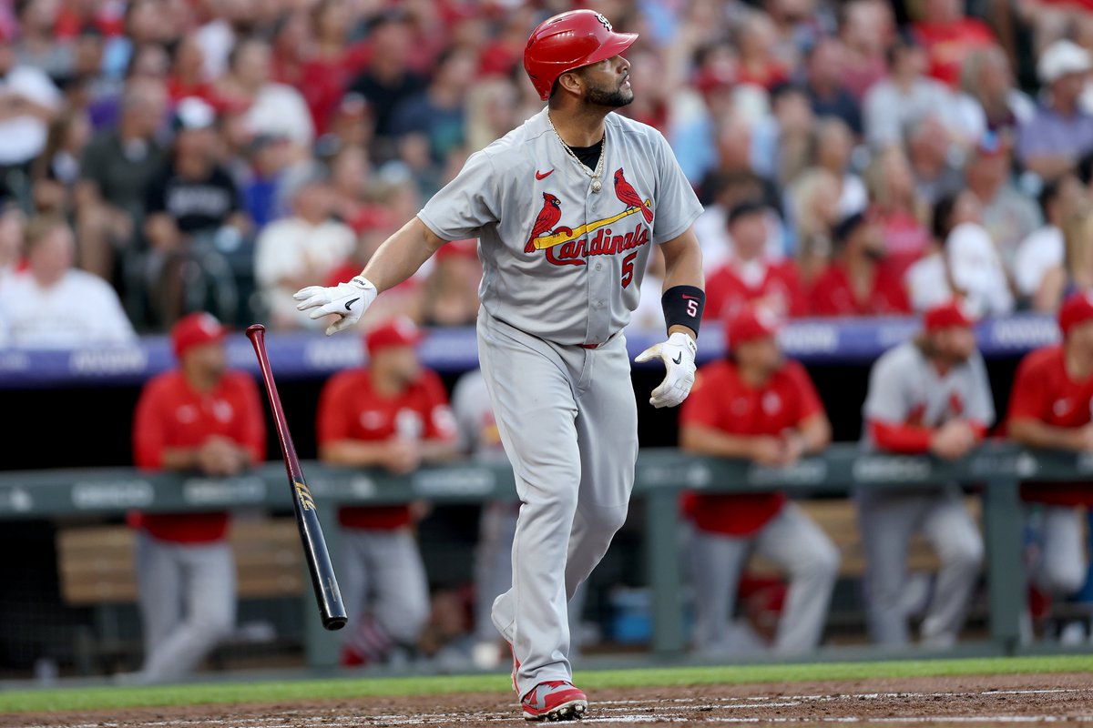 MLBStats's tweet photo. .@PujolsFive (42y, 206d) is the oldest player to have a 4-hit game since Ichiro Suzuki (42y, 214d) in 2016. https://t.co/vqdt1bgzy5