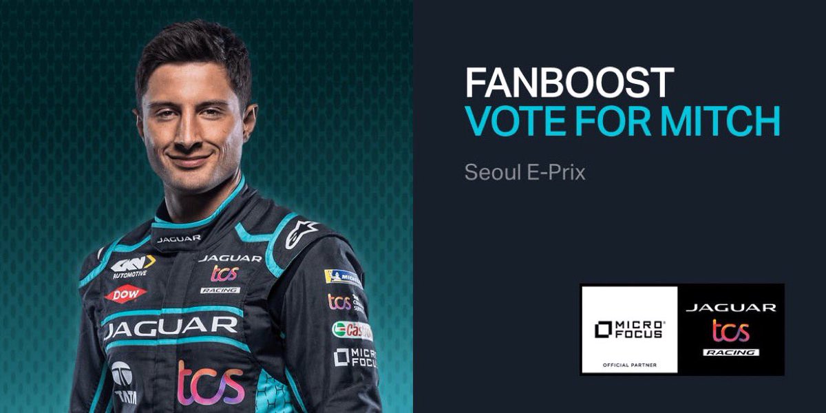 Don’t forget you can vote every day using #FANBOOST for your favorite driver in the Formula E FANBOOST. Let’s go, @JaguarRacing @MitchEvans_ ! #JaguarElectrifies #RaceToInnovate #SeoulEPrix #TeamMicroFocus bit.ly/3bSYKh0