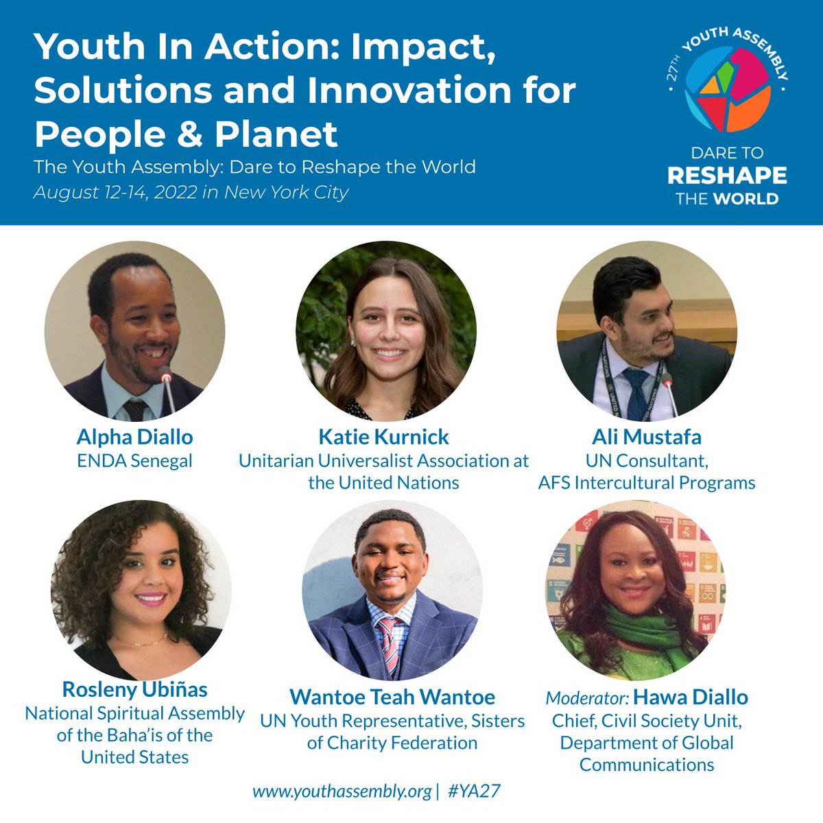 Join me at @UNDGC_CSO Youth session at <a href="/AFS/">AFS Intercultural Programs</a> <a href="/YouthAssembly/">AFS Youth Assembly</a> discussing “Youth In Action” with expert panel on youth engagement moderated by <a href="/salonetitihawa/">Hawa T-K Diallo</a>. #YA27