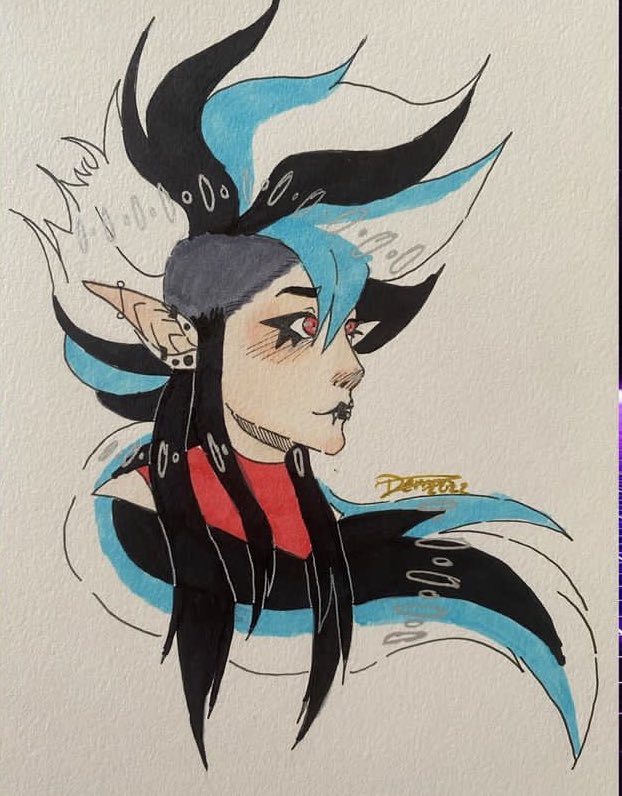 demon_stiles's tweet photo. Howdy hey! My name is Demon and I’m a traditional artist who draws a couple OCs and dnd art! 

I also have a VTuber oc in hope that I can start streaming in the future! 
#traditionalart #artist #ArtistOnTwitter #ENVtuber #Vtuberart https://t.co/mTH4TquhC3