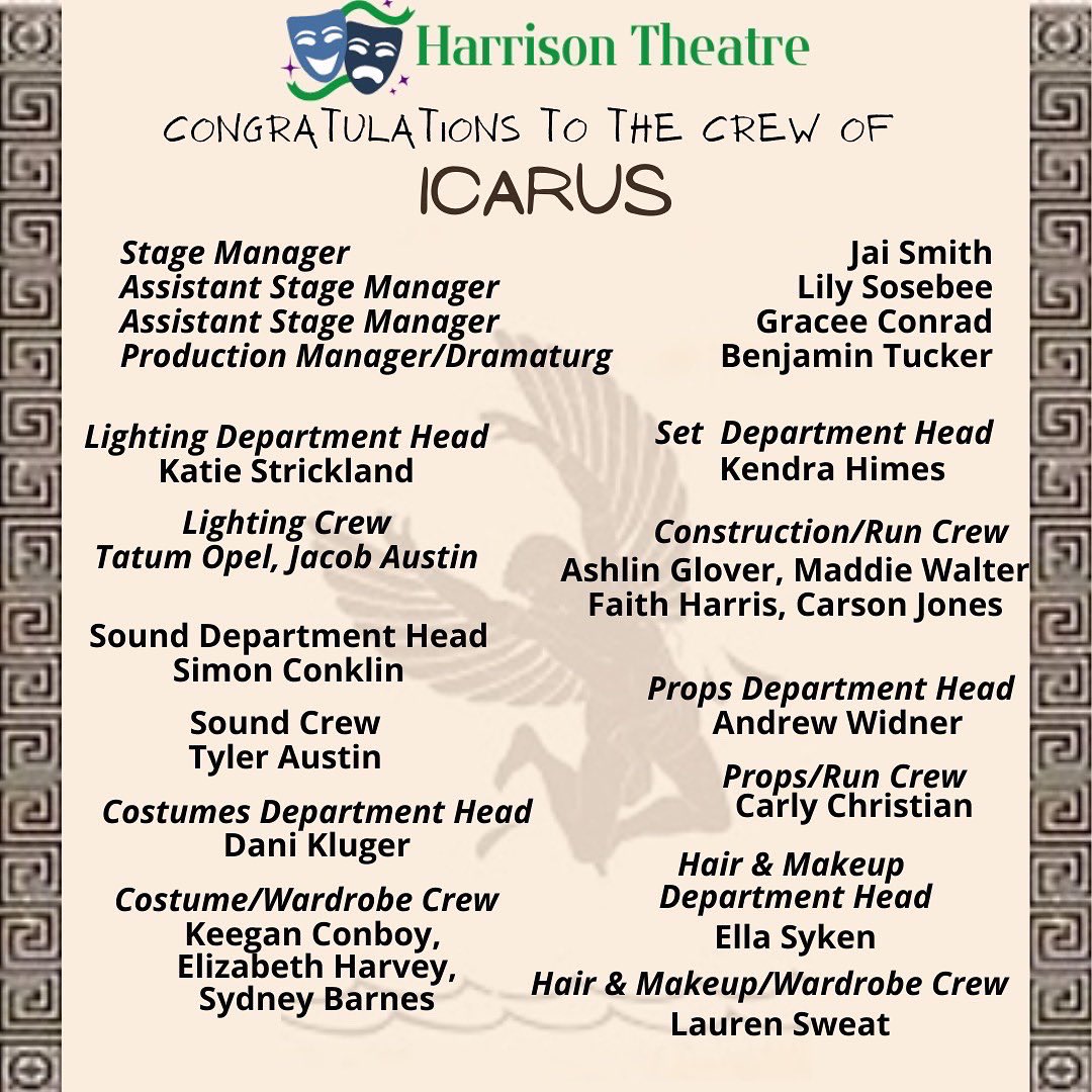Hoya Theatre (@hoyatheatre) on Twitter photo Congratulations to the Cast & Crew of our One Act Competition Show “Icarus” by Jessica Chipman!! Bravo to everyone who auditioned and applied! @hoyaprincipal <a href="/HHSHoyaSports/">Harrison Hoyas Athletics</a> <a href="/CobbPerforms/">Sara Womack</a> <a href="/ARTwithJessica/">Jessica Espinoza, Ed.D</a> Congratulations to the Cast & Crew of our One Act Competition Show “Icarus” by Jessica Chipman!! Bravo to everyone who auditioned and applied! @hoyaprincipal <a href="/HHSHoyaSports/">Harrison Hoyas Athletics</a> <a href="/CobbPerforms/">Sara Womack</a> <a href="/ARTwithJessica/">Jessica Espinoza, Ed.D</a>