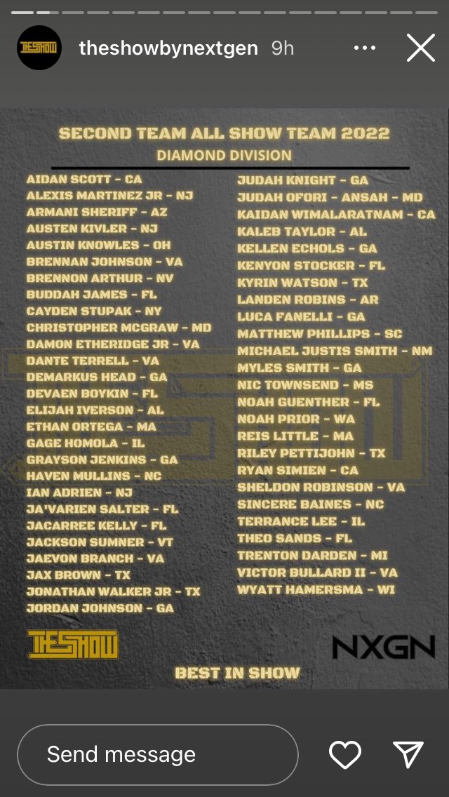 J88080Jordan's tweet photo. I’m happy to announce that I have made the Second Team for the All Show team. @CoachBennett29 @TheSHOWByNXGN @RecruitGeorgia @247fbrecruiting https://t.co/nRlsSnWjR5