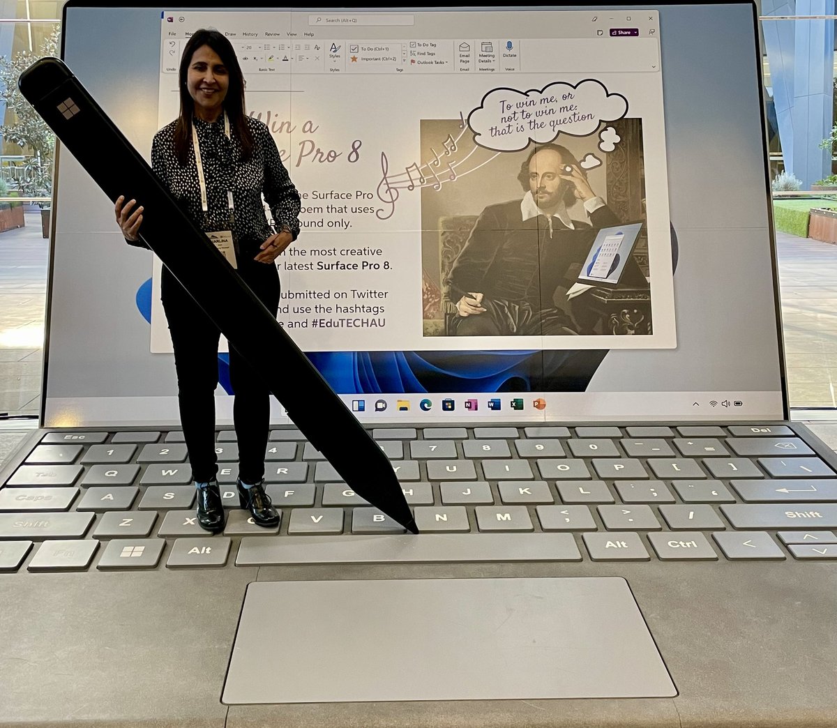 HarlinaSodhi's tweet photo. Gazing On A Laptop Prettier Than A Doe 🦌 
Stunning Stand, Screen &amp; Pen All Powerful Just Like a Bow 🏹
Brimming With Power Of A Tablet, Our Future Needs  &amp; It Shows;
Come on Surface Pro, Be Mine &amp; Help Me Grow! 🚀
#EduTECHAU #CreateWithSurface @MSAUedu https://t.co/oZ9To4rFng