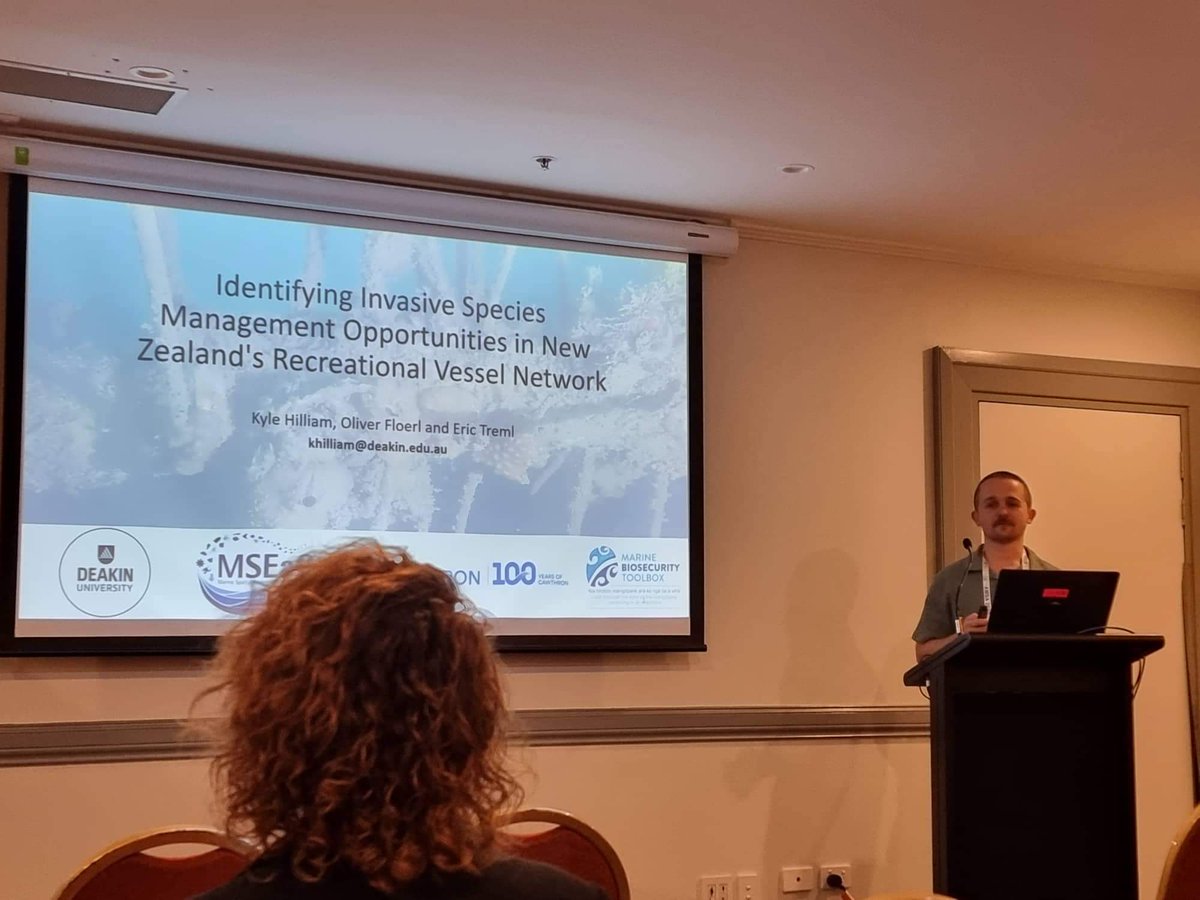 KyleHilliam's tweet photo. It was great to present my rec vessel biosecurity work and the applied results for #AMSA22 on day 2 @AMSAconf. Keep an eye out for the paper later this year! https://t.co/5ujNcNT9ys