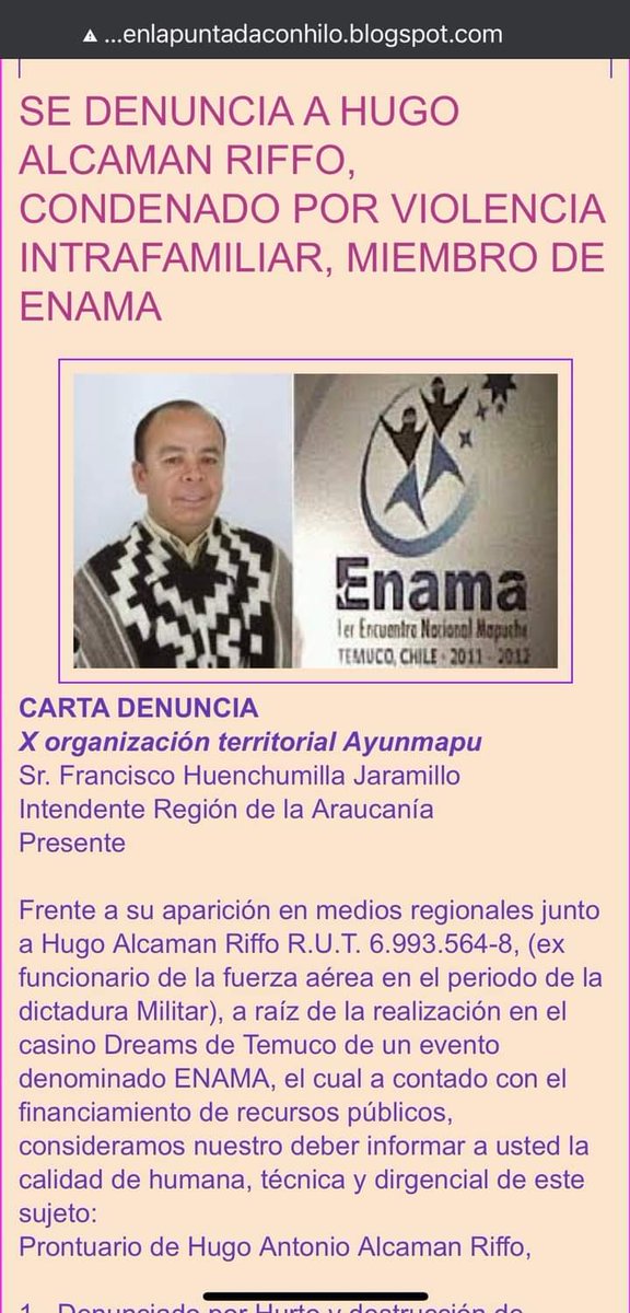 <a href="/Kizzi_Miaus/">Kizzi Miaus 🐈‍⬛🦄🌈🏳️‍🌈❤️🖤🎃</a> <a href="/FC_SCL/">🟢Fact Check Chile</a> Y este otro que se hace pasar por lonco, Hugo Alcamán Riffo, perteneciente a la Fuerza Aérea durante la dictadura de Pinoshit, está funado por estar condenado por VIF. Insólito como mienten sin descaro estas basuras